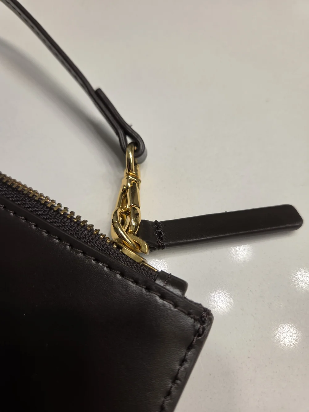STAUD Brown Leather Wristlet Pouch with Gold Hardware